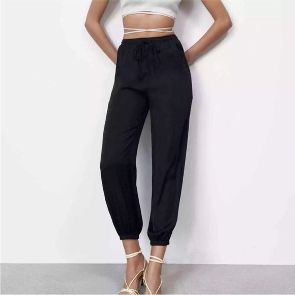 Zara Pants - New ZARA SATIN EFFECT TROUSERS PANTS black